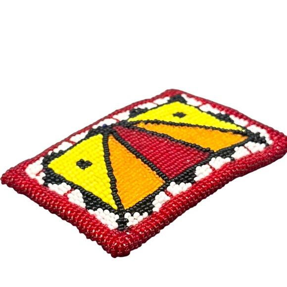 VTG Handmade Native American Beaded Belt Buckle Red Yellow Orange Pow Wow Boho - Picture 6 of 14